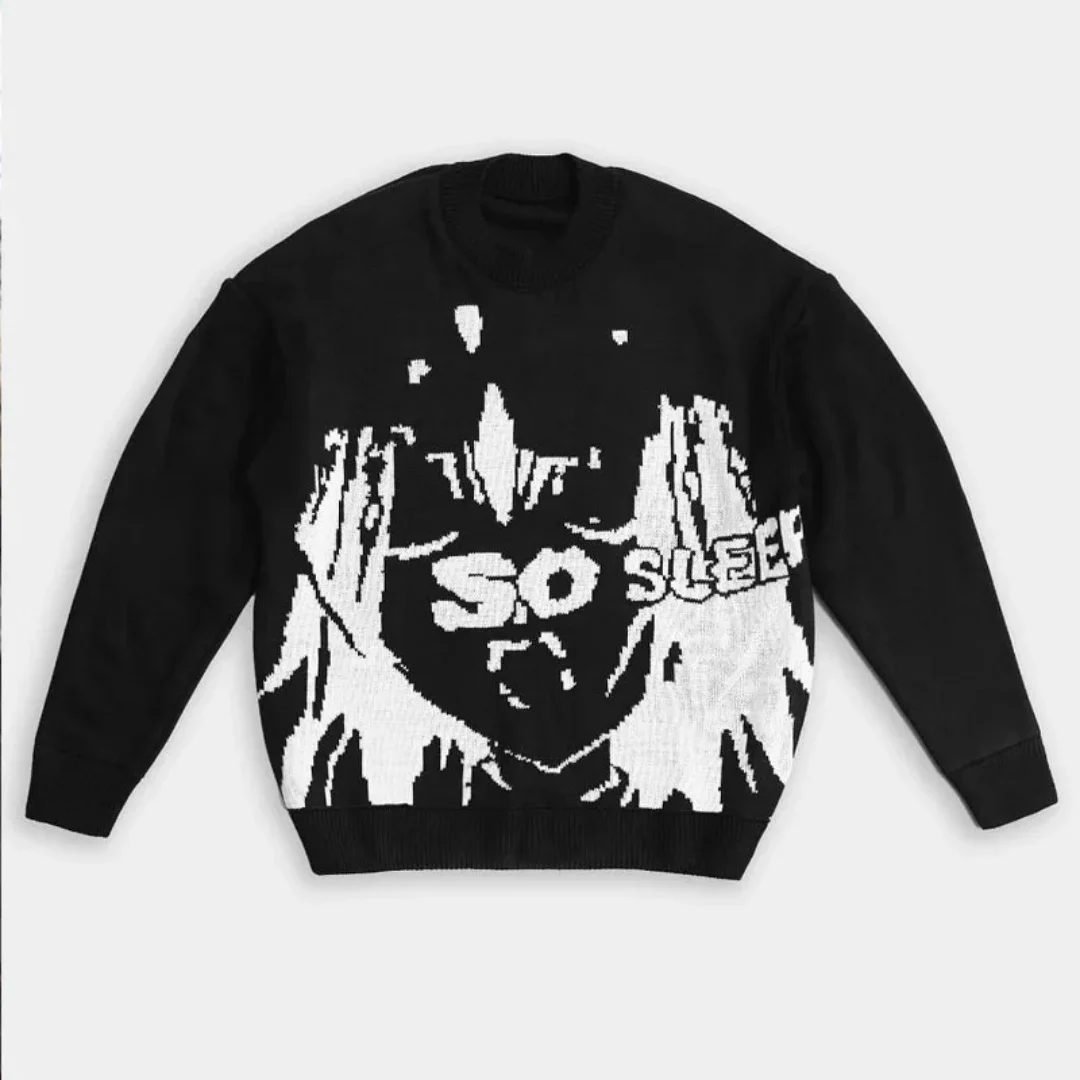 Sweter unisex Y2K z dzianiny, luźny krój, grafika z literami, styl vintage, estetyczny, casualowy sweter na jesień, odzież dzianinowa, 2025