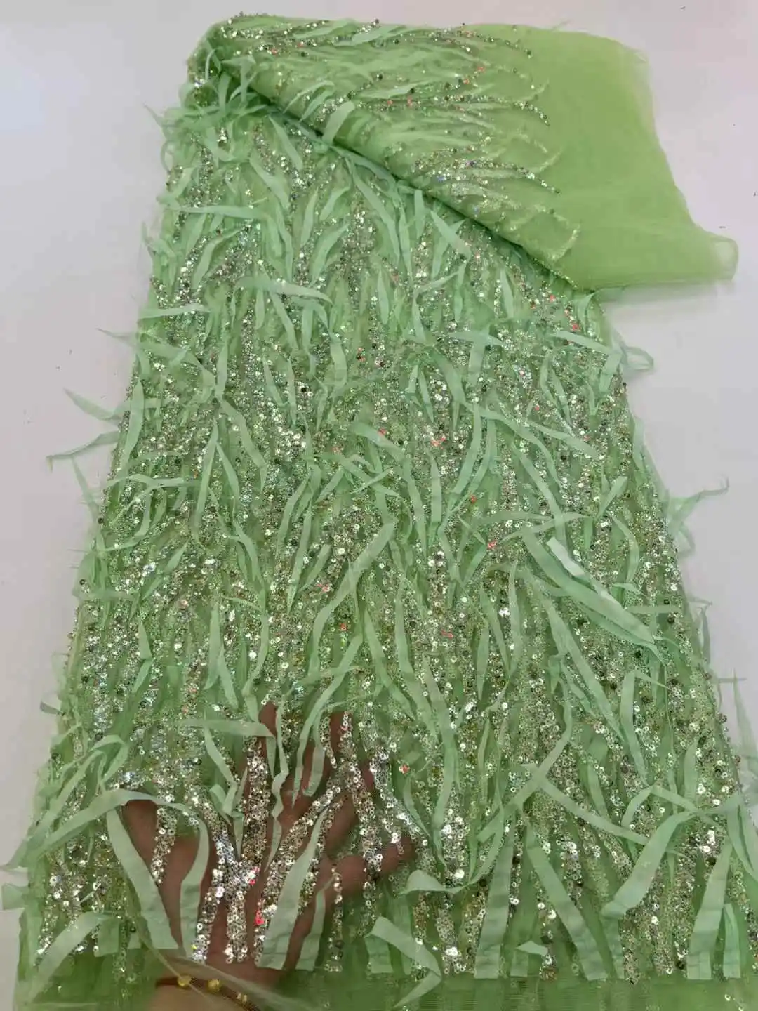 Nigeria tela de encaje de tul francés bordado africano hecho a mano tela de encaje con cuentas Material de malla de alta gama lentejuelas de lujo para fiesta