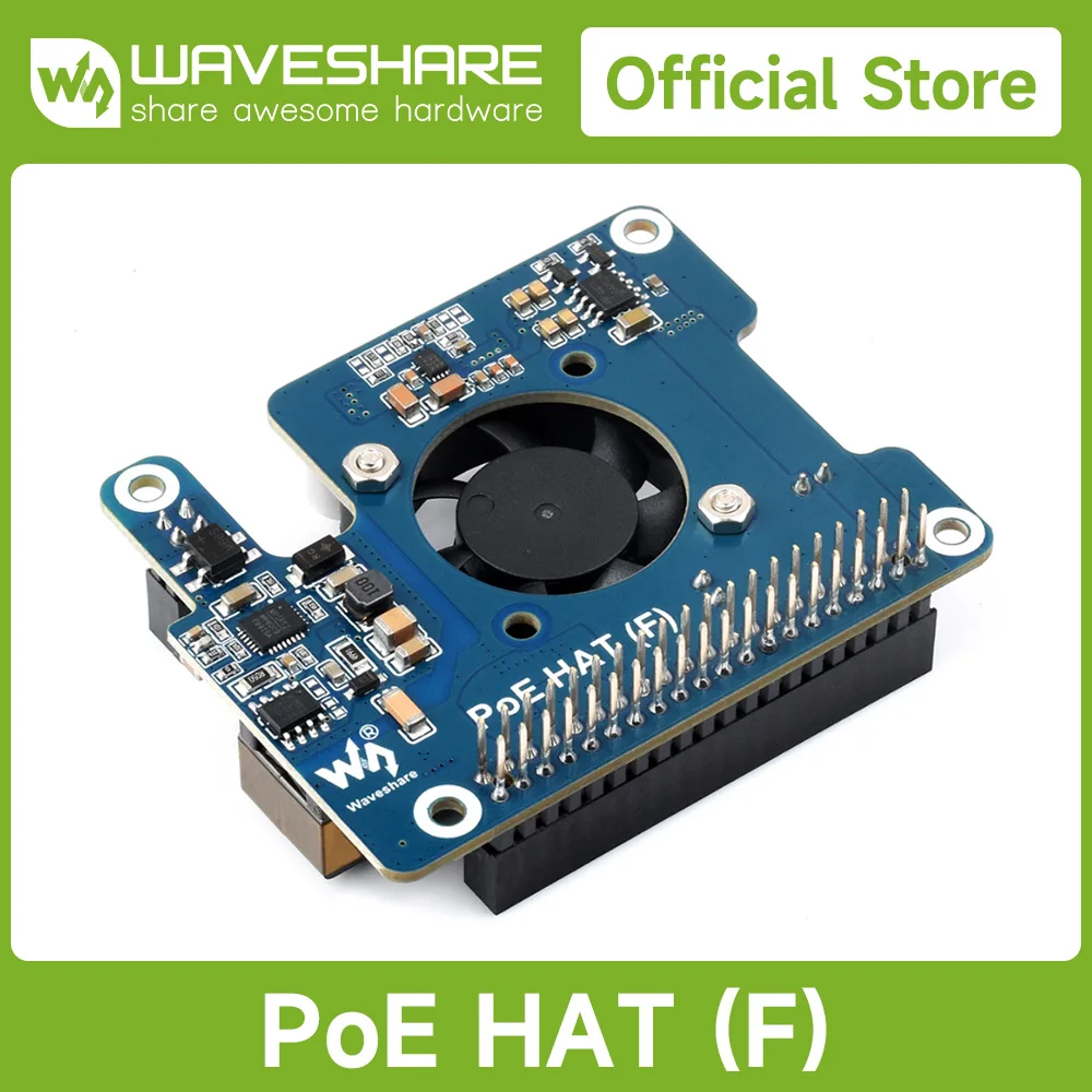 

Waveshare PoE HAT (F) для Raspberry Pi 5, охлаждающий вентилятор, поддерживает 802.3af/at сеть, охлаждающий вентилятор с реальной яркостью для RPi 5