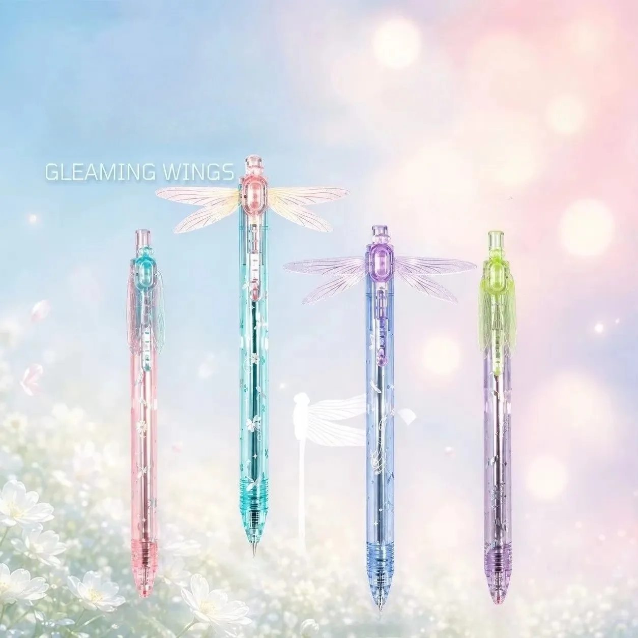 Fluttering Light Gel Pen High Gloss Dragonfly Wing Retractable Gel Pen Student Black Smooth Quick Dry Pen 1 Pen 2 Refills Set