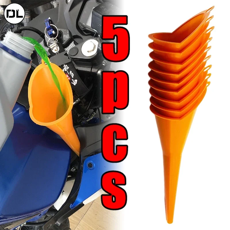 Entonnoir à tige longue pour moto, outils de remplissage d'essence, d'huile et de carburant, entonnoir en plastique anti-éclaboussures, outils de ravitaillement de voiture, accessoires 5 pièces