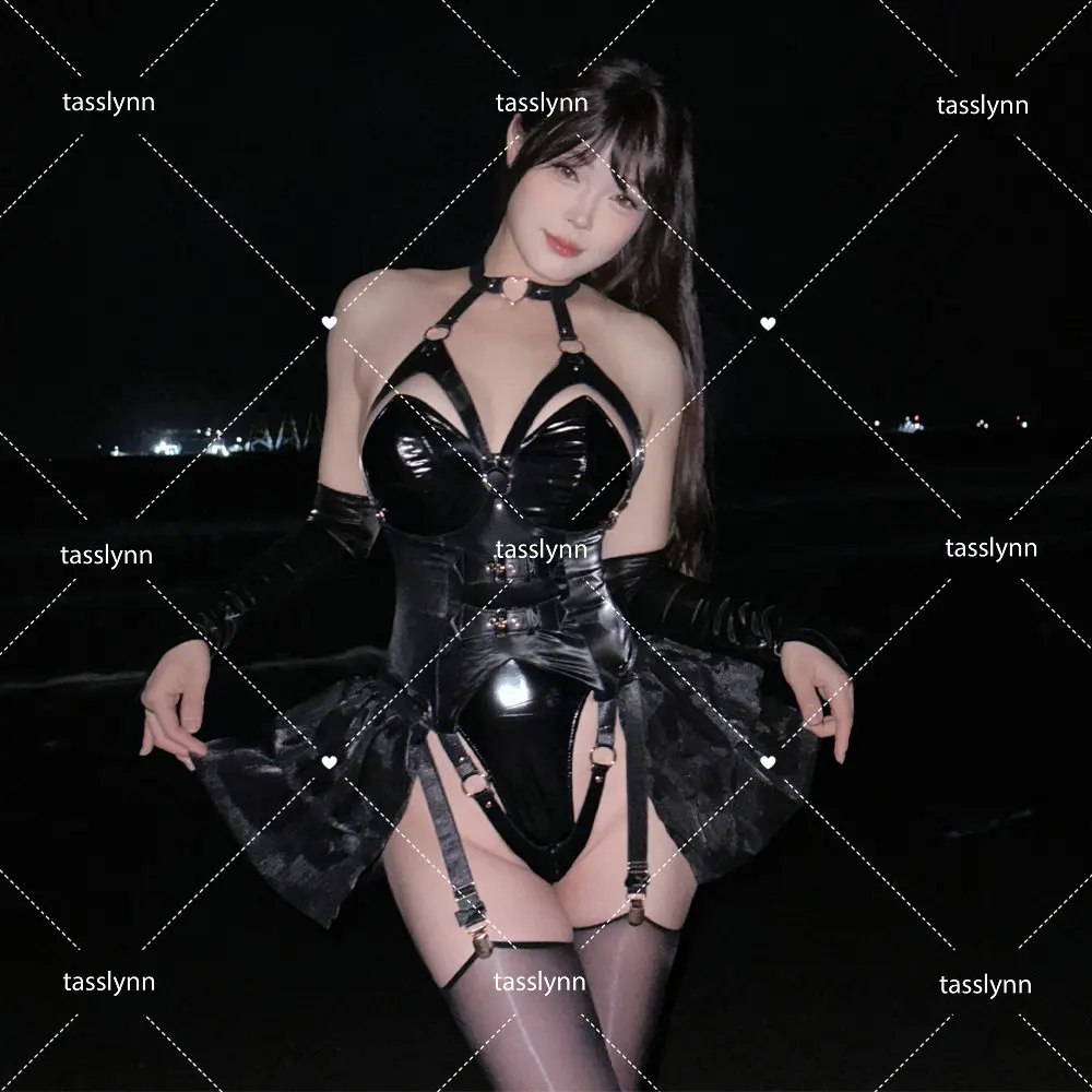 

Sexy Dark Reign Maid Cosplay Costume Leather Leotard Elastic Bunny Girl Faux Leather Anime Dress for Geek Girls