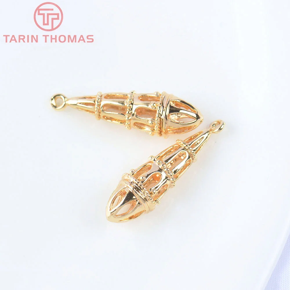 (5545) 6PCS 7.5x23MM 24K Gold Color Brass Stick Shape Hollow Out Charms Pendants High Quality Jewelry Making Findings Wholesale