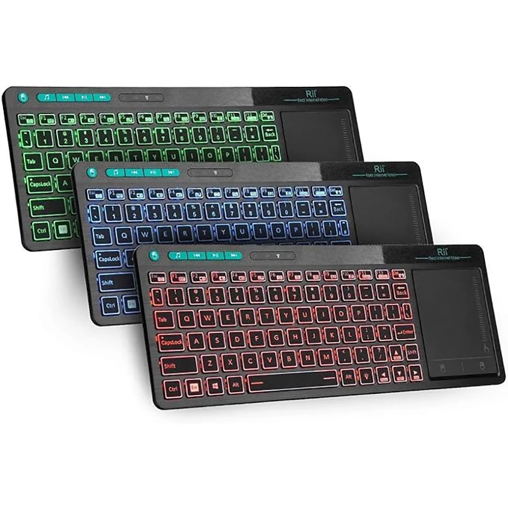 Imagem -01 - Plus Teclado Multimídia sem Fio Notebook 3-led Cor Retroiluminado Multi-touch para Android tv Boxpc Rii-k18 plus teclado multimidia sem fio notebook 3 led cor retroiluminado multi touch para android tv boxpc rii k18 01