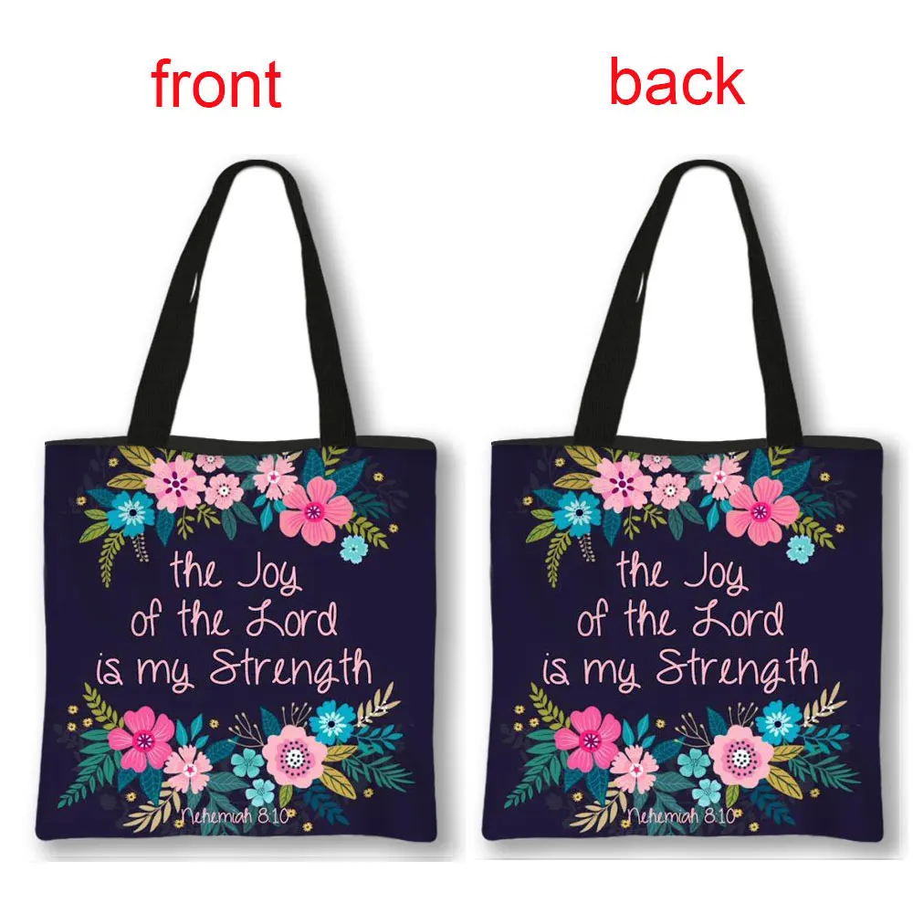 God He Will Sustain You Lady Printing Handbag Christian Bible Verse Shoulder Bags for Travel Women Reusable Shopping Bag