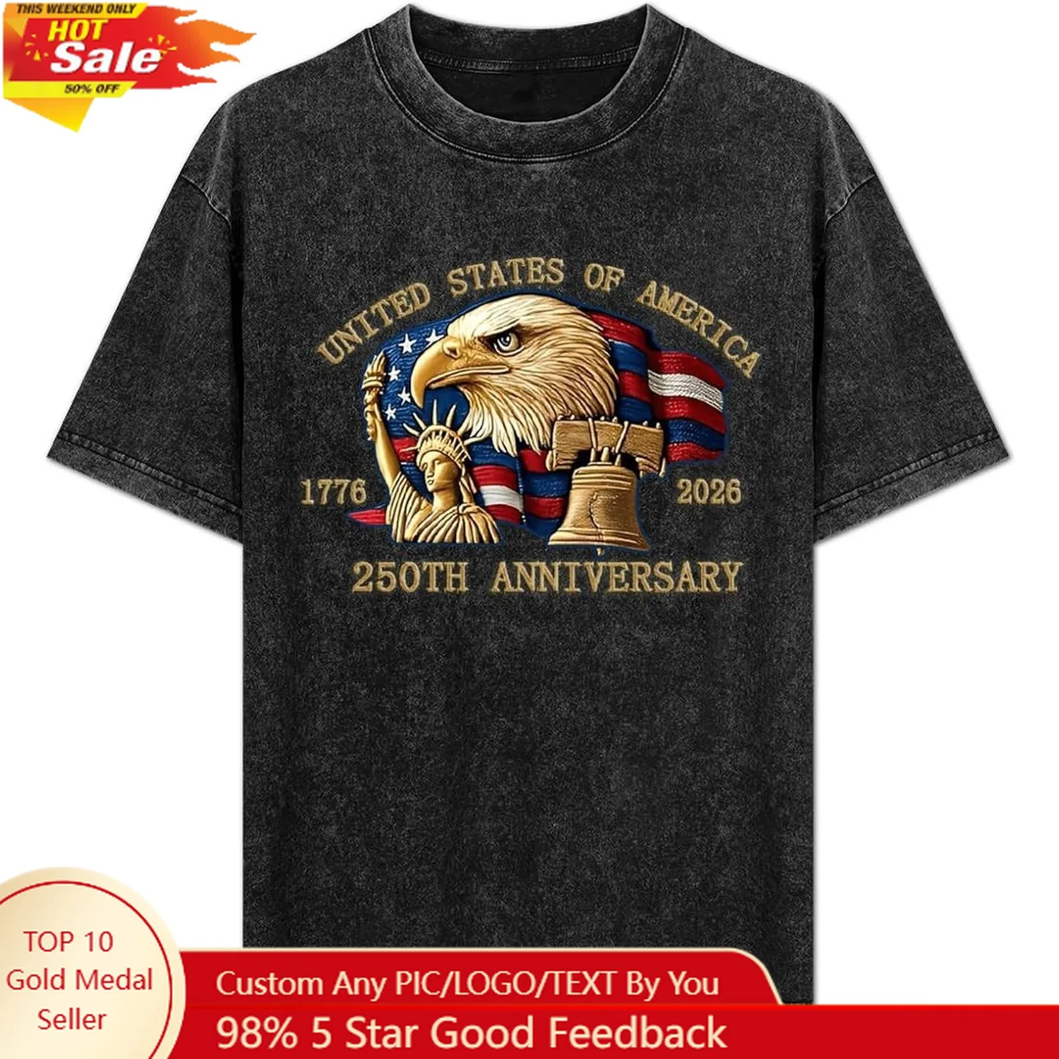 

United States 250 Anniversary USA Tshirt Woman Men Retro Vintage Short Sleeve American 250th Years T Shirt Cotton Patriotic Tops