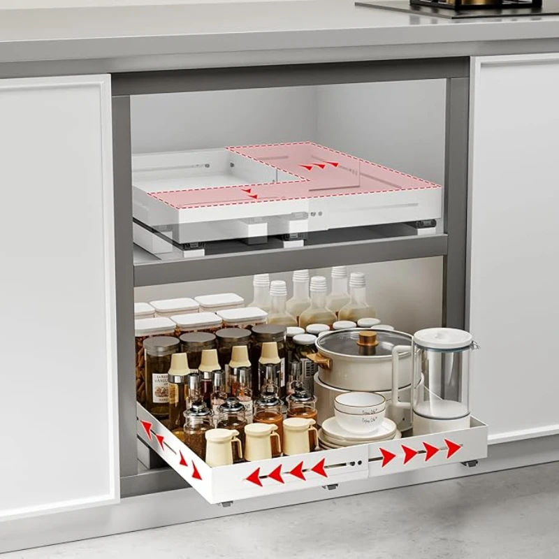 

4-Way Expandable Pull out Cabinet Organizer Kitchen Tea Set Storage Rack Cupboard Universal Tea Tray Cup Holder Retractable Shel