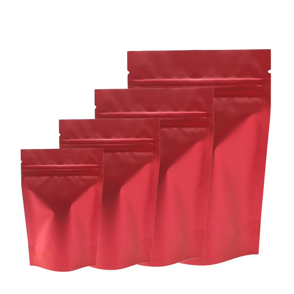 Coffee Bags High Quality 100 Pcs Matte Red Resuable Stand Up Mylar Plastic Ziplock Packaging Bags With Clear Side And Tear Notch