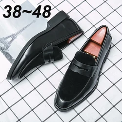 Mens Leather Designer Brand Casual Classic for Men Smile Breathable Office Loafers Formal Business Footwear Dress Shoes Flats 48