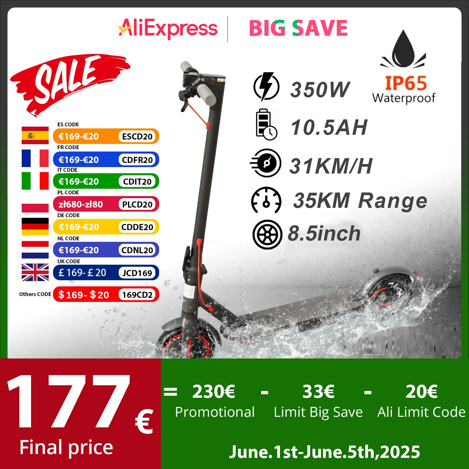 JUICEASE 350 W Elektroroller, 35 km Reichweite, 10,5 Ah, 8,5 Zoll Reifen, Smart-APP-Escooter für