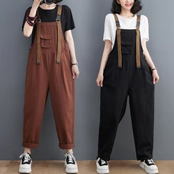 Spring Summer Streetwear Women's Jumpsuits Casual Loose Wide Leg Baggy Cargo Pants Straps Denim Overalls Brown Black Dungarees