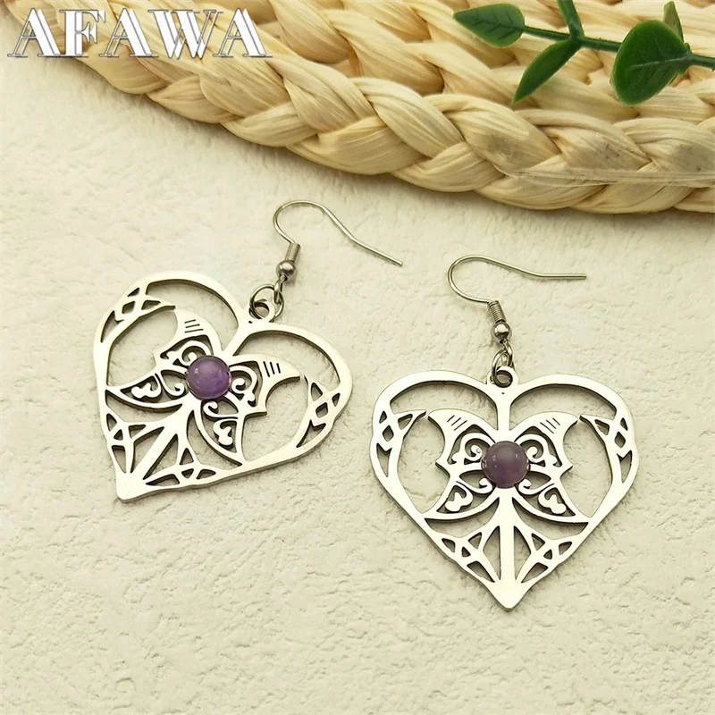 Witch Celtic Knot Drop Earrings for Women Purple Crystal Stainless Steel Hollow Wicca Dangle Earring Jewelry E3760SRS02