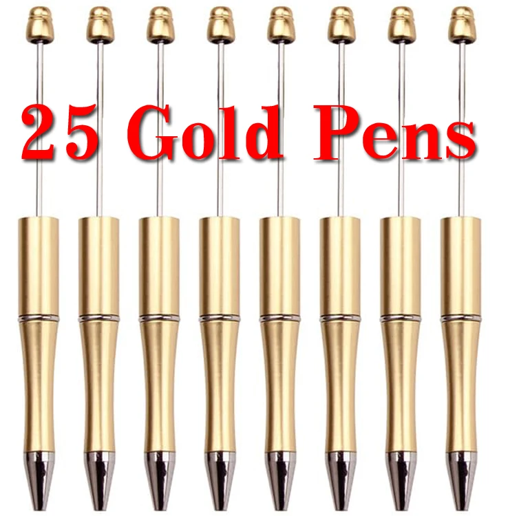 

25Pcs Gold Beaded Ballpoint Pen Pens Gift for Writing Beadable Pens Beadable Pen DIY Gift for Student Office Supplies