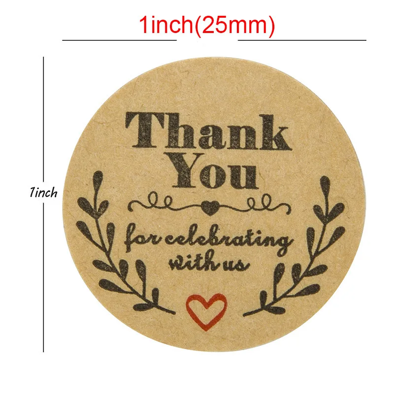 50-500pcs Thank You Stickers For Seal Labes 1inch Handmade Sticker Brown Kraft Olive Branch Scrapbooking Cute Stationery Sticker