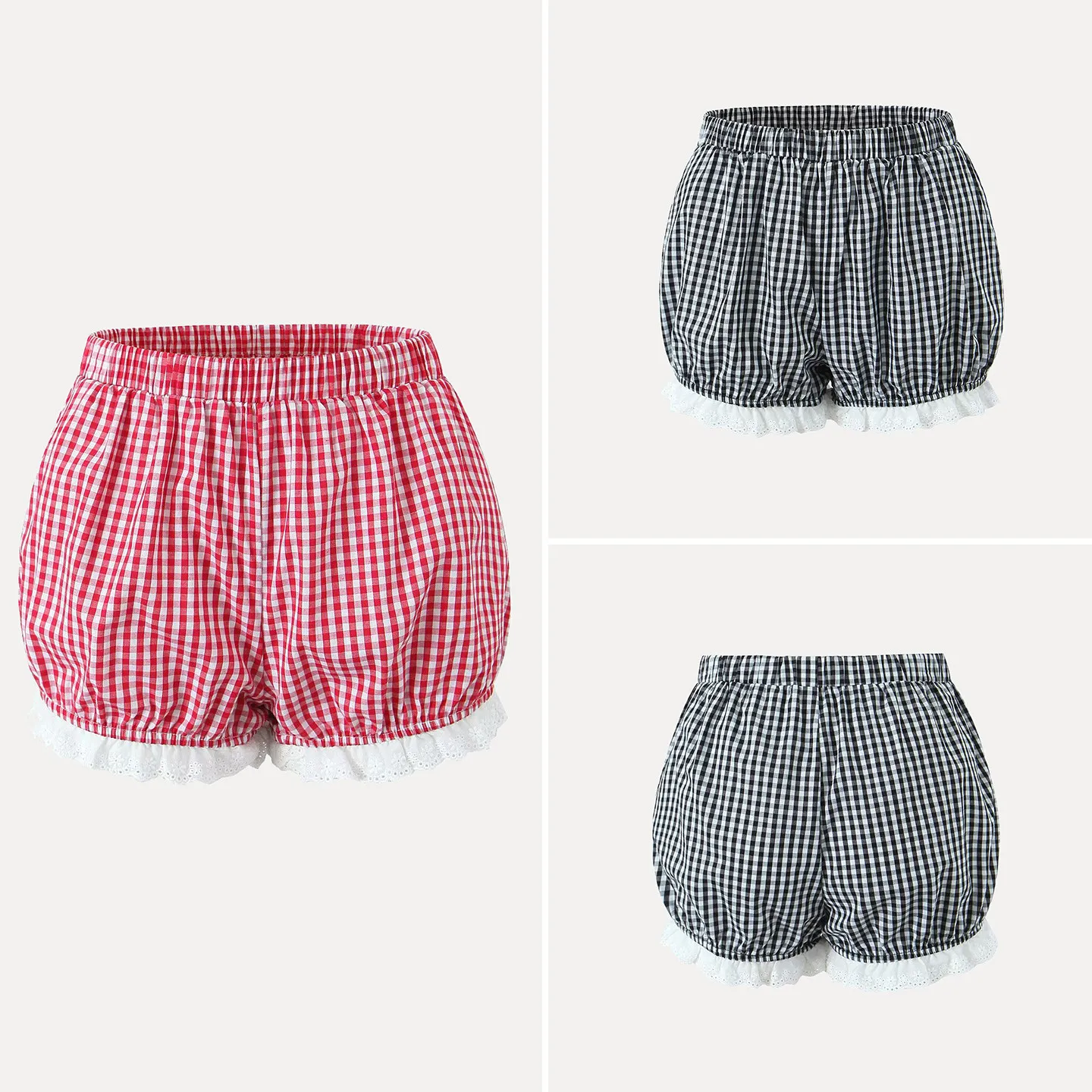 

Женские укороченные брюки Ele Plaid с кружевной отделкой, зима 2025, модные, индивидуальный стиль, фасон «фонарик», с завышенной талией, из других материалов