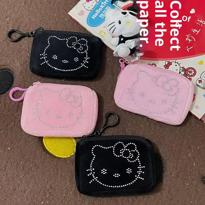 1PC Cute Cartoon Hot Drilling HelloKitty Niche Portable Coin Purse Keychain Plush Premium Earphone Organizer Bag Pendant