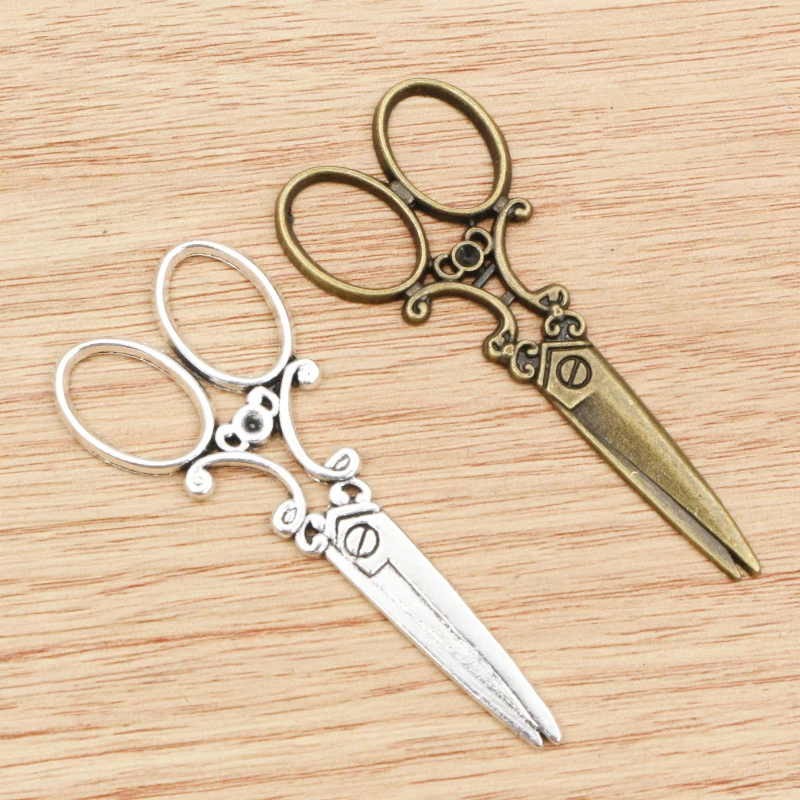 6pcs 60x25mm Antique Bronze and Antique Silver Plated Scissors Handmade Charms Pendant:DIY for bracelet necklace