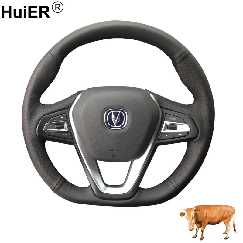 For Changan Cs15 EADO Cs35 Cs75 Alsvin Cow Leather Hand Sewing Car Steering Wheel Cover Interior Non-slip Interior Accessories