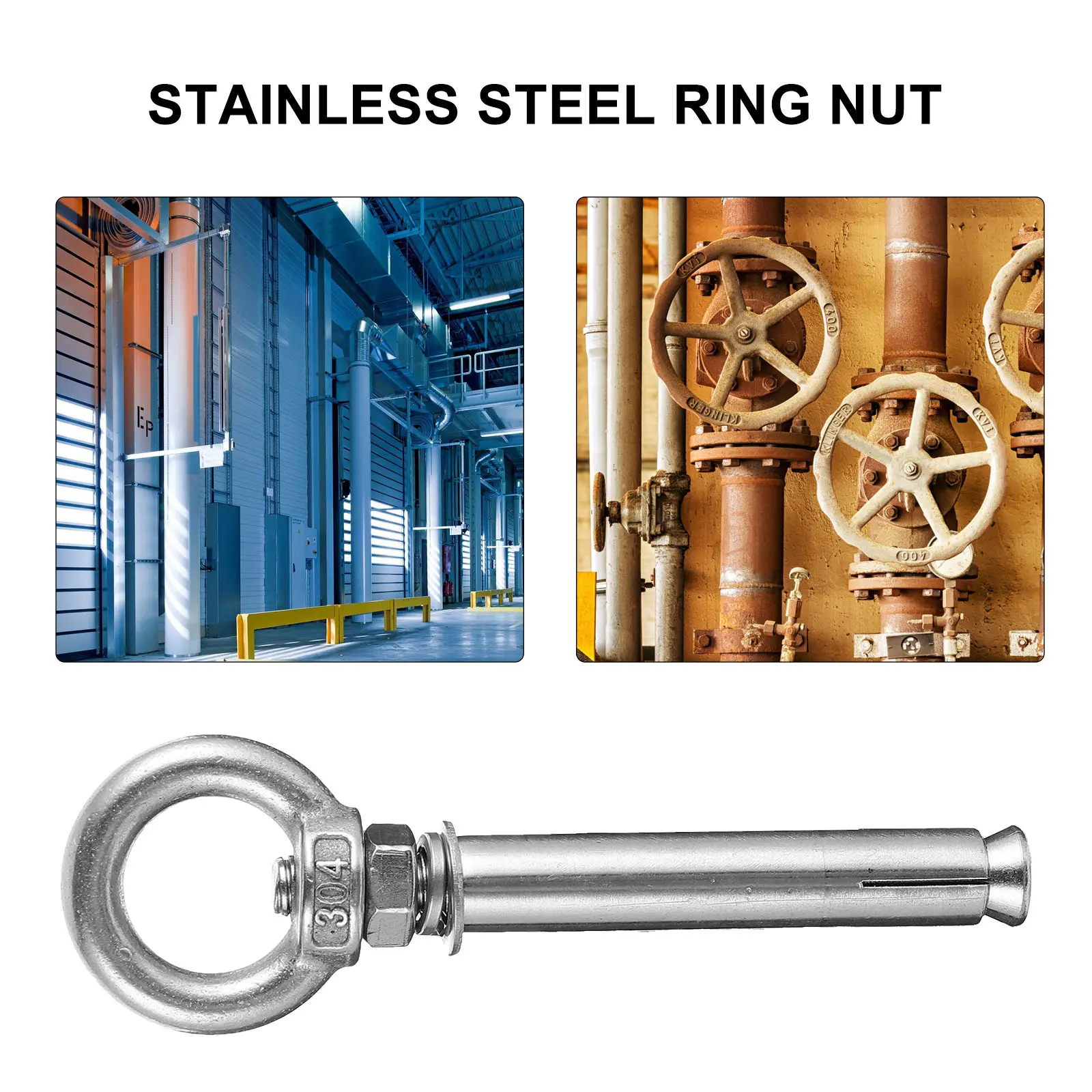 5Pcs Premium Stainless Steel Eye Nut Ring Nut 90Mm Rustproof Lifting Device Parts for Shipbuilding Construction Home Hanging