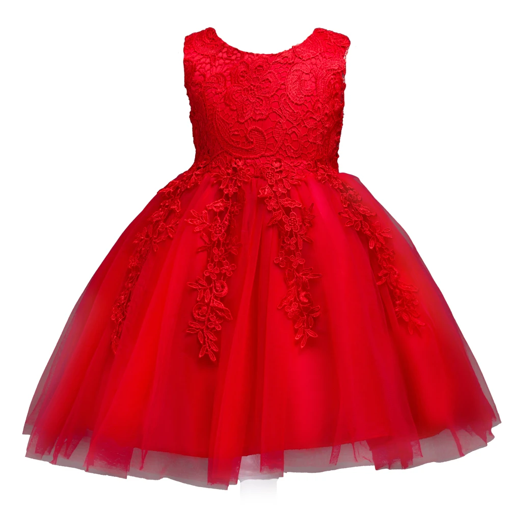 Robe de princesse en dentelle brodée pour enfants, sans manches, à fleurs, jupe bouffante, automne et hiver