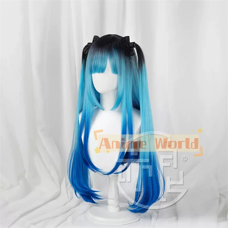 The Hundred Line Darumi Amemiya Cosplay Wig Long Blue Black Double Ponytail Hair Last Defense Academy Halloween Party for Women
