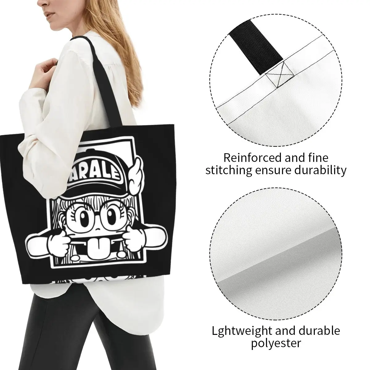 Funny Arale Norimaki Anime Grocery Shopping Bags Custom Print Canvas Shopper Shoulder Tote Bag Big Capacity Dr. Slump Handbag