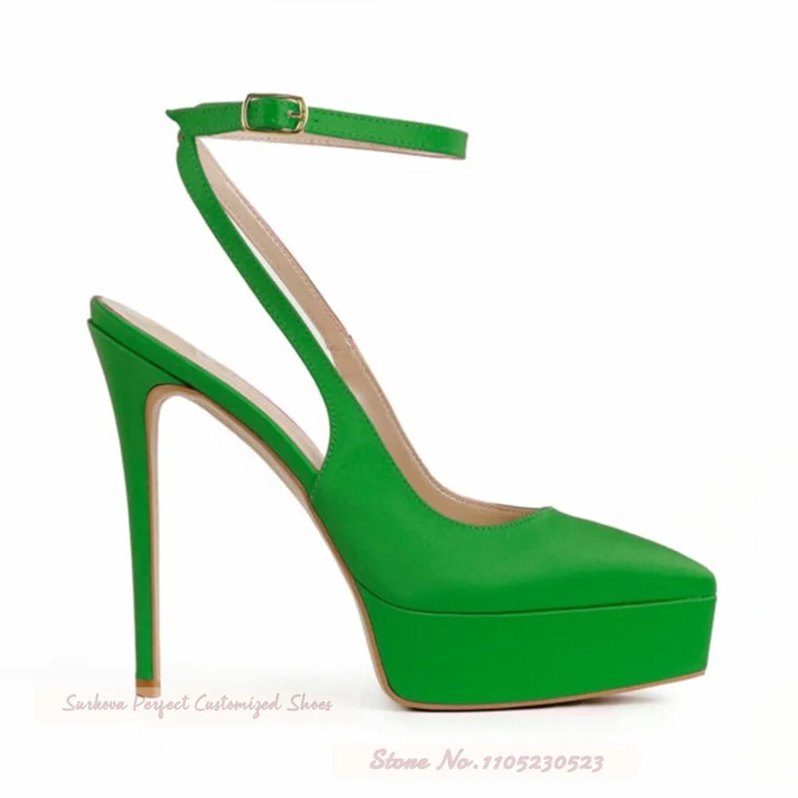 Lilac Purple Platform Pointed Toe High Heel Shoes Women Stiletto Heels Ankle Buckle Strap Banquet Pumps Shallow Footwear