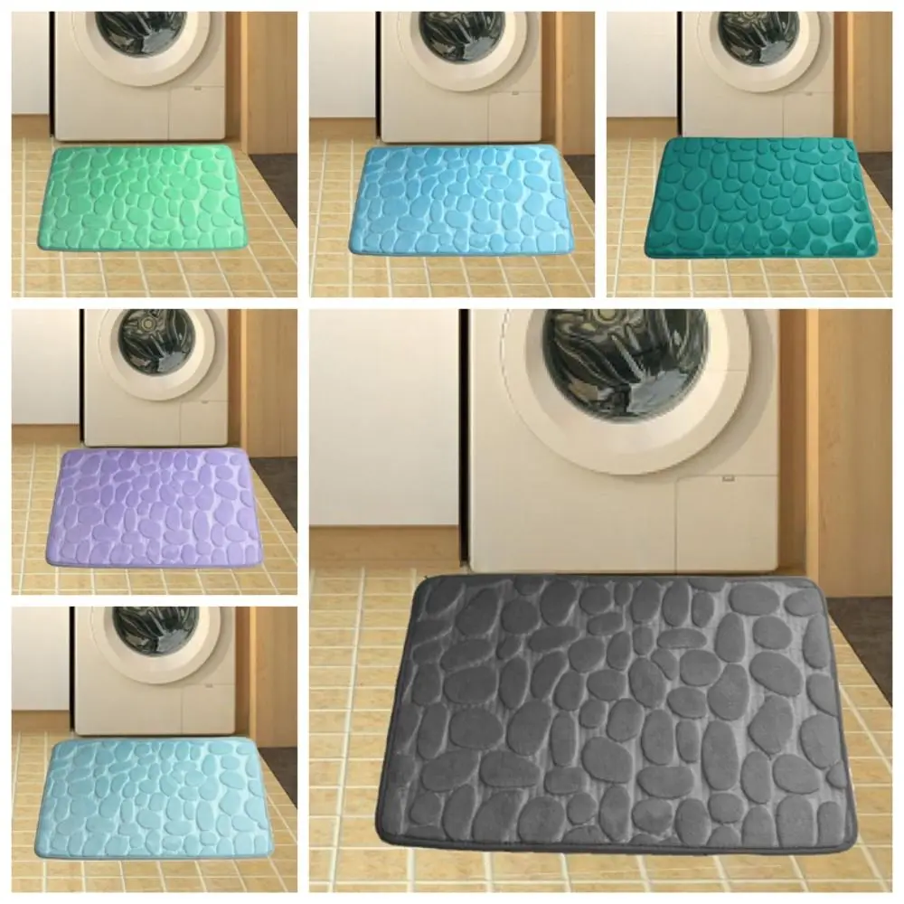 

Practical Water Absorption Bath Mat Non-slip Washable Cobblestone Embossed Household Floor Rug Bathroom