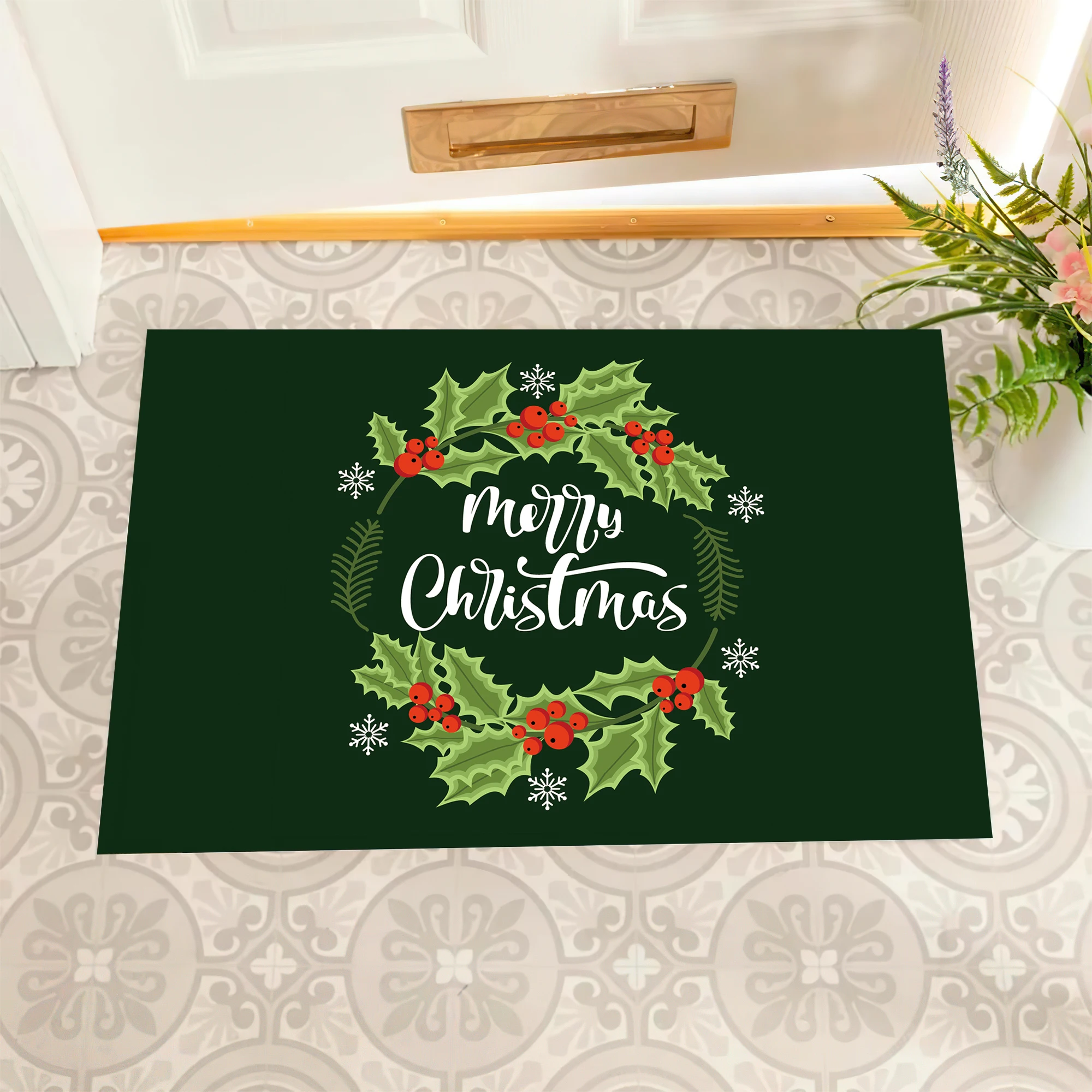 Merry Christmas Doormat Rubber Bathroom Kitchen Mat Garden Garage Door Floor Mat Non-Slip Carpet Entrance Rug
