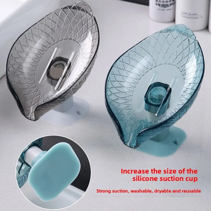 1Pc Leaf Design Drain Soap Box with Suction Cup Decorative Plastic Self Draining Bathroom Soap Tray Bathroom Organizers Storage