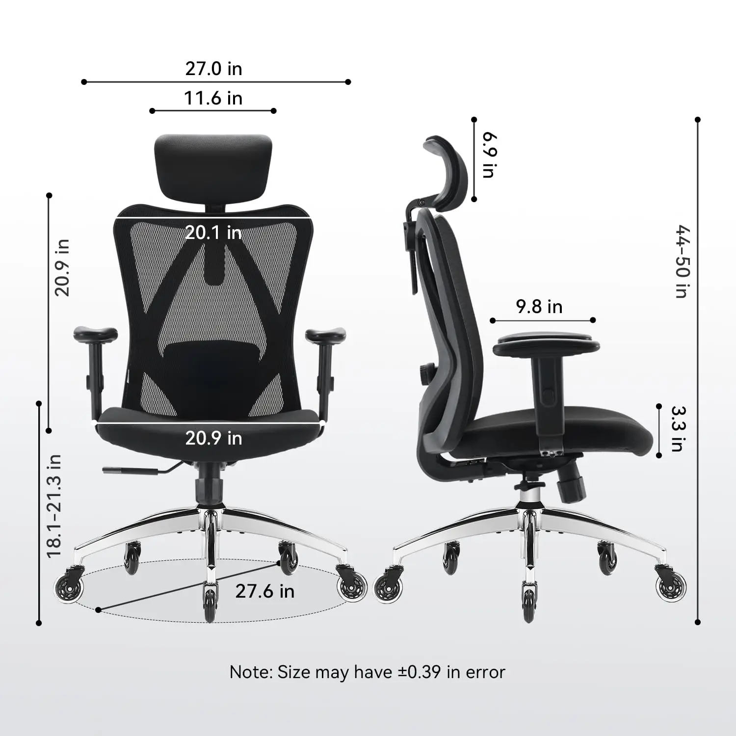 Ergonomic Office Chair, Mesh Computer Desk Chair with Adjustable Sponge Lumbar Support, Thick Cushion, PU Armrest, Customized