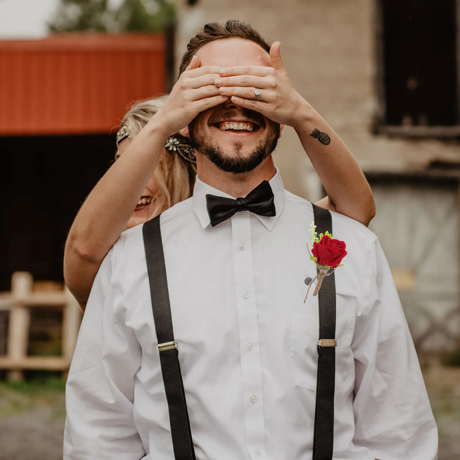 

2Pcs Wedding Artificial Rose Boutonniere Groom Corsages Bridal Flower Decoration Suit Pins Wedding Supply Groom Suit Decoration