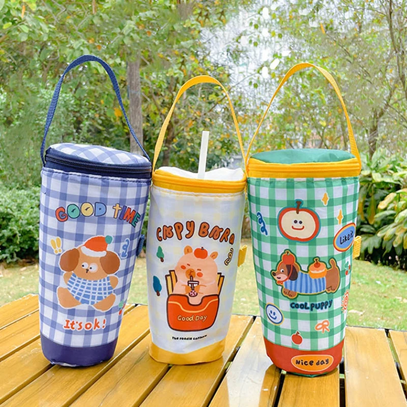 Cartoon Milch Tee Tote Tasche Wärme Erhaltung Tasche Tragen Isolierte Tasse Abdeckung Regenschirm Tasche Tragbare Camping Drink Zubehör