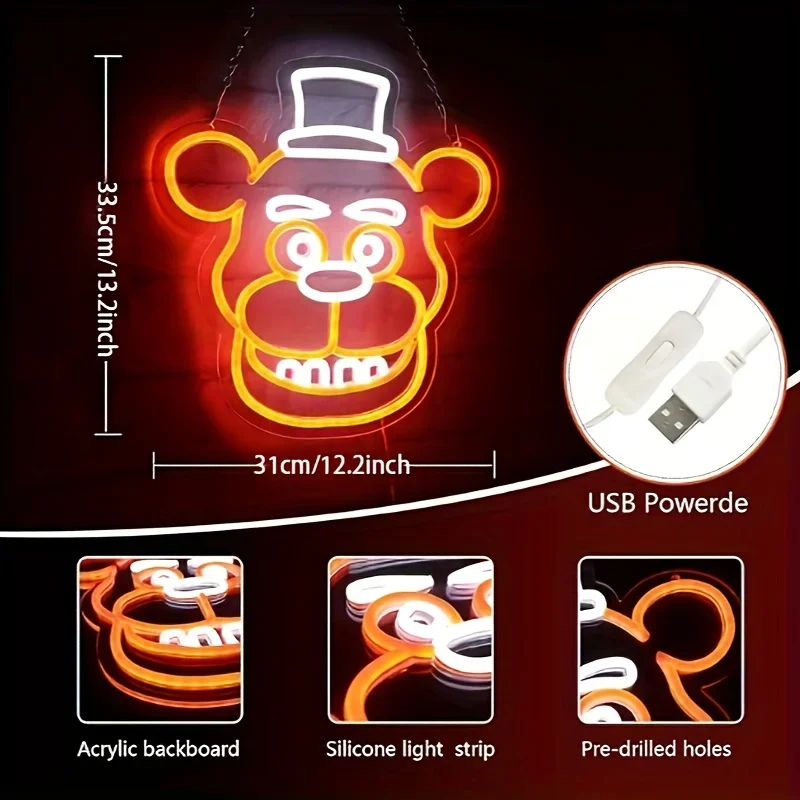 Freddy\'s/fnaf Freddy Neon Lights For Wall Decoration, LED Neon Light, For Bedrooms, Birthday, Christmas Gifts, 5V USB Power