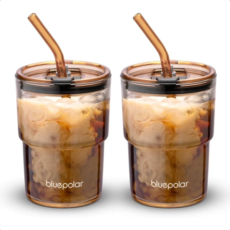 

13oz 400ml Glass Water Tumbler with Straw and Lid Sealed Carry On Thick Wall Iced Coffee Cup Glass Cup for Water Iced Tea Fruit