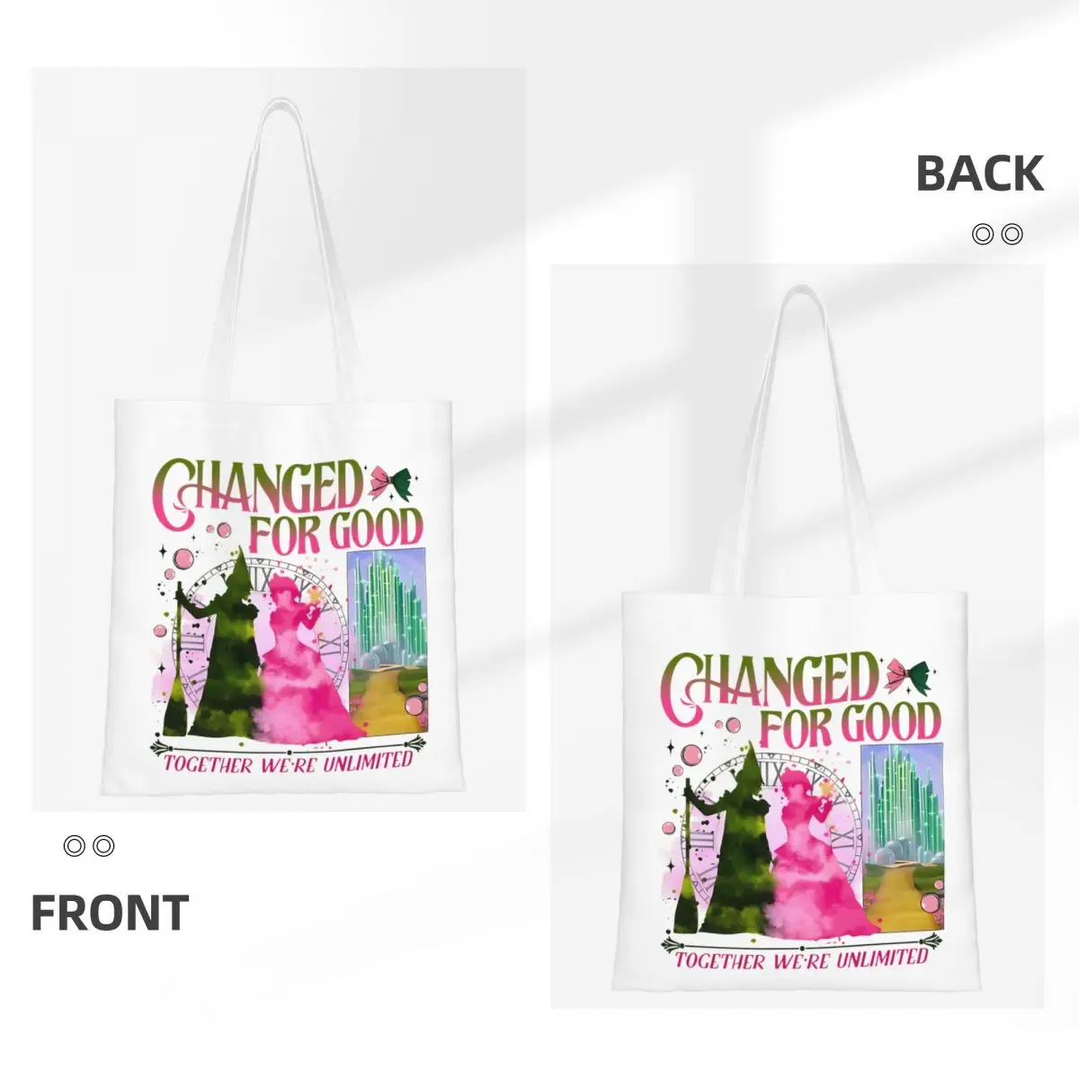 النساء الرجال لفيلم شريرة جيدة ماجيك الوردي الأخضر ريترو حمل الحقائب سعة كبيرة حقيبة البقالة لحقائب اليد للمتسوقين #5