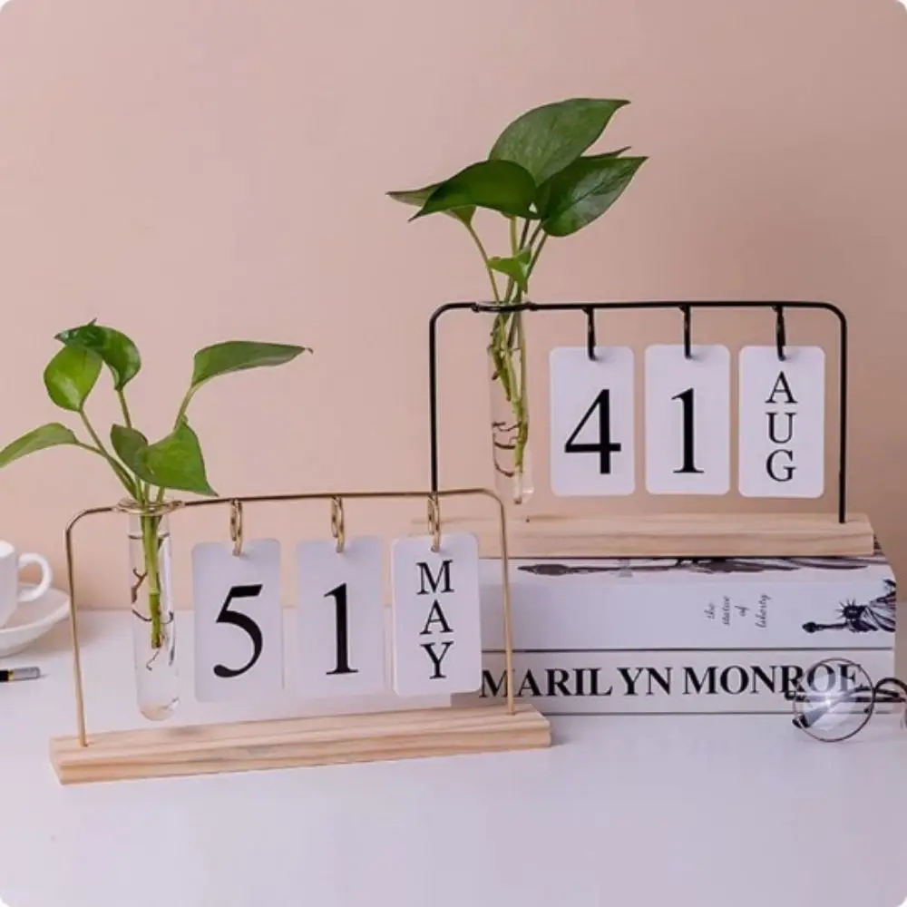 Modern DIY Perpetual Calendar Funny Hydroponic Flipping Countdown Calendar Simple Reusable Wooden Display Calendar