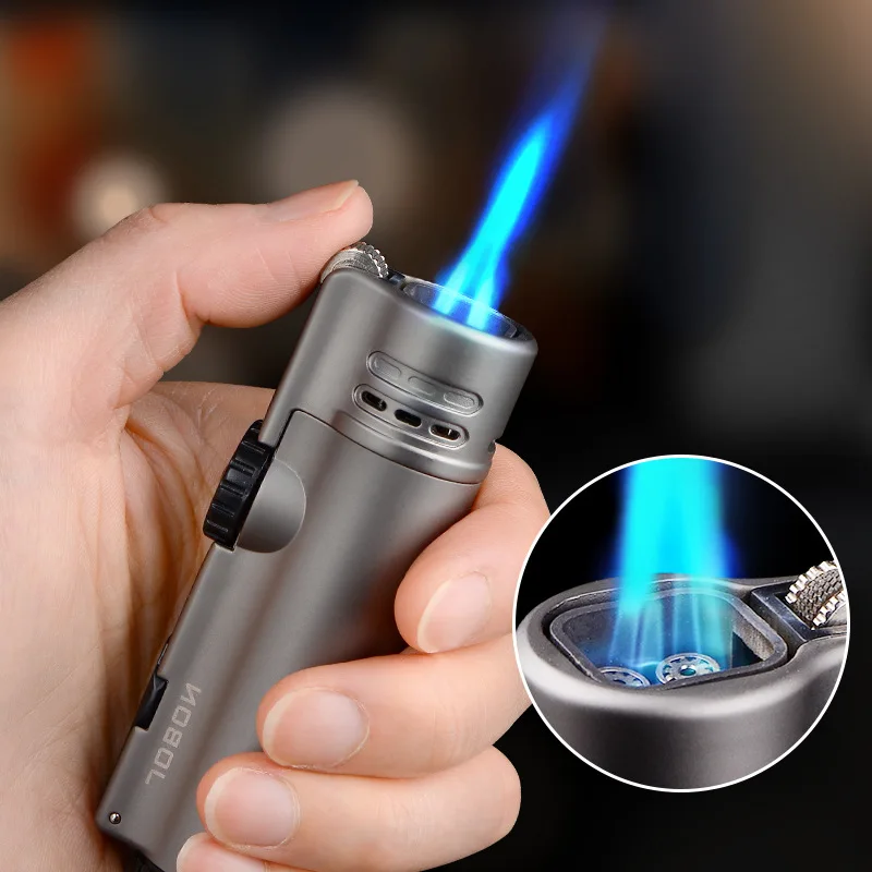 Creative Windproof Cigar Lighter with Box, Four Straight Into the Flame, Big Fire Smoke, Metal Gas With box