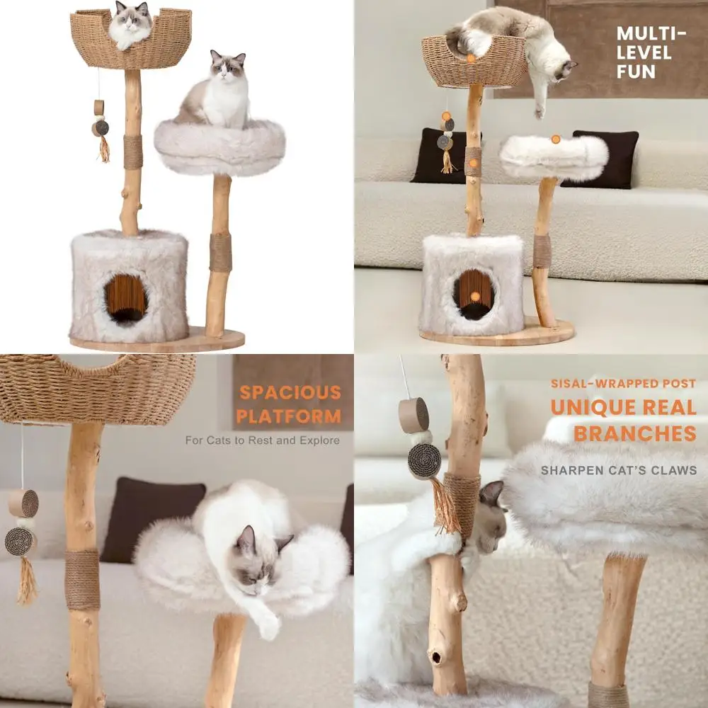 

44-Inch Modern Wooden Cat Tower with Luxury Condo, Scratching Post, and Jumping Platforms