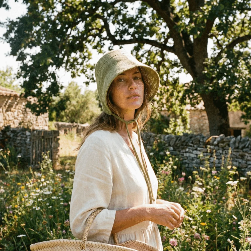 Lace Up Closure Linen Straw Bonnets Bow Accent Round Top Sun Protection Hat Breathable Geometric Pattern Wide Brim Cloche Hat
