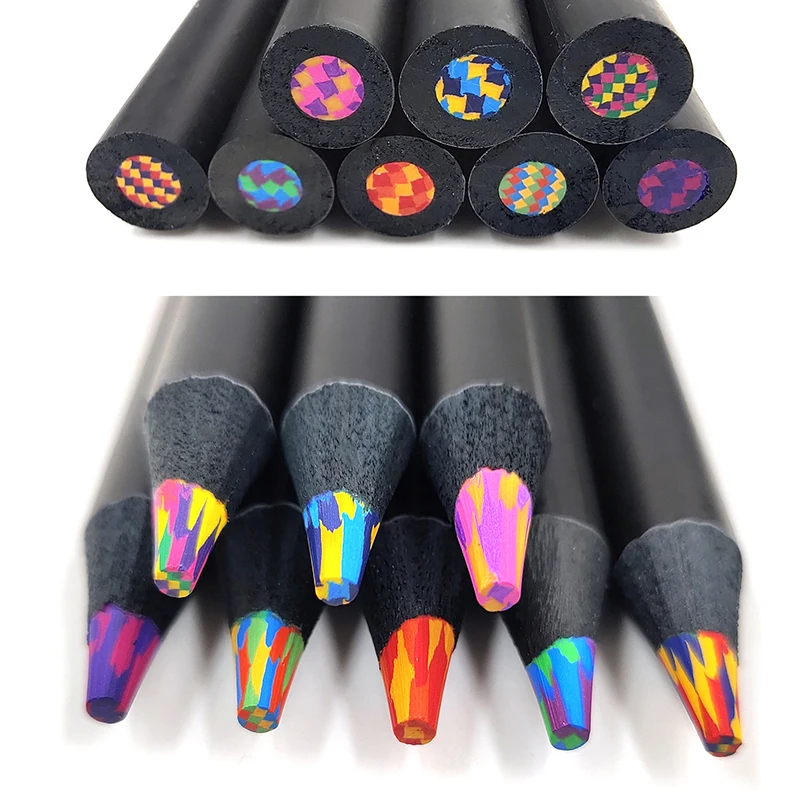1Pc 8 Colors Concentric Gradient Rainbow Pencils Colored Pencils  Stationery Art Drawing Coloring Sketching Random
