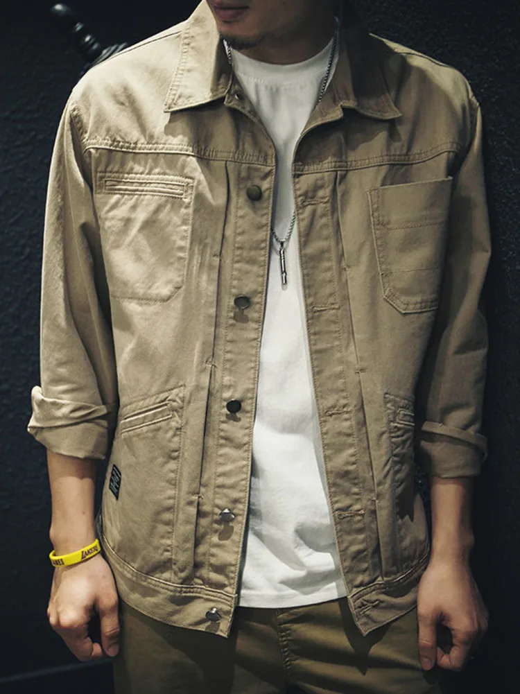 

Vintage Cargo Denim Jacket Men's Washed Loose Casual Cotton Long Sleeve Jacket Men Spring Autumn Shirt Coat JJ1026