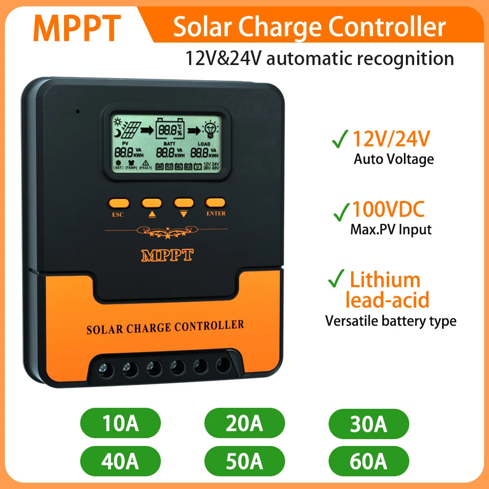 

MPPT 20A 40A Solar Charge Controller 12V 24V automatic Solar Panel Lead Acid/Lithium Battery Regulator Dual USB