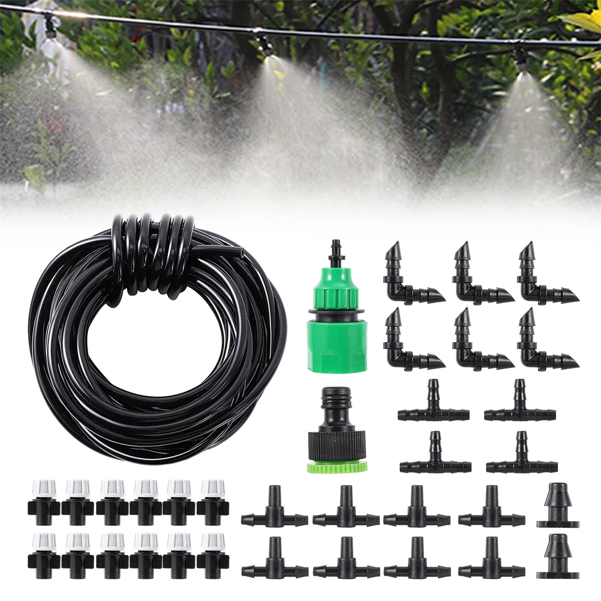 Garden Atomizing Micro-Spray Kit 5m/10m/20m Drip-Irrigation Cooling Dust Removal System Fittings Greenhouse Landscaping Sprayer