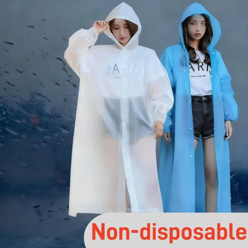1Pcs Fashion EVA Women Man Raincoat Thickened Waterproof Rain Poncho Coat Adult Clear Transparent Camping Hoodie Rainwear Suit