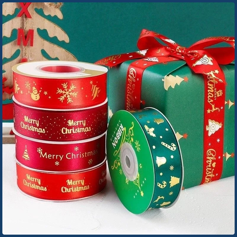 

5yards 25mm Ribbon Printed Christmas Polyester Ribbon For Handmade Design Christmas Decoration DIY Christmas Gift Box Packing