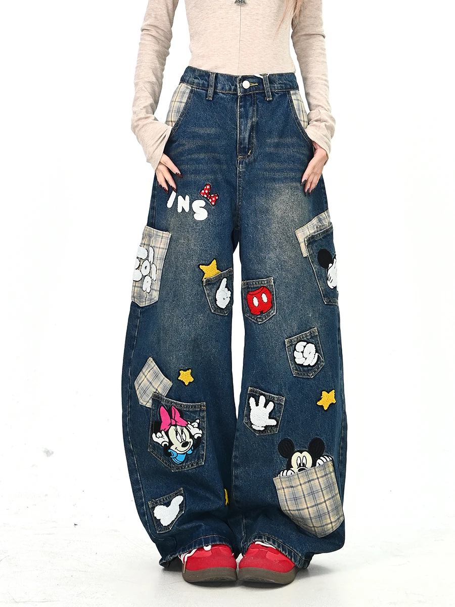 

Креативные джинсы с мультяшным принтом, женские свободные джинсы в корейском стиле, уличная мода, весна 2026, новые модные брюки