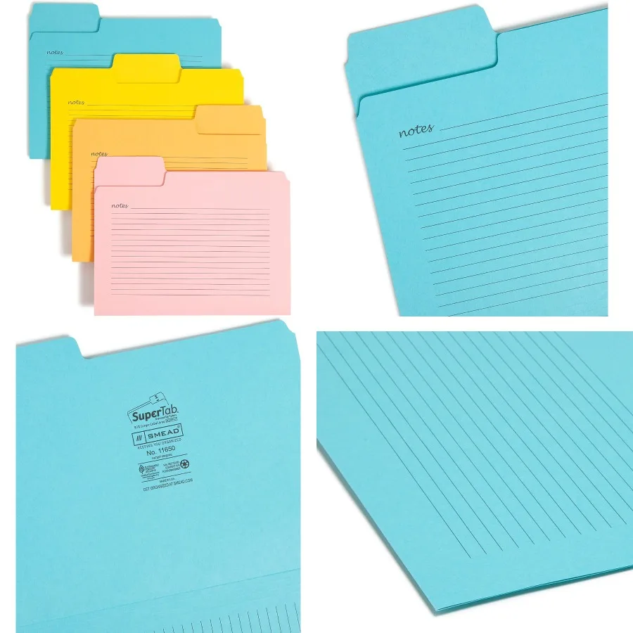 레터 사이즈 문서용 대형 1/3컷 탭 노트 폴더, 업무 및 학교 자료 정리에 이상적, 다양한 색상 12개