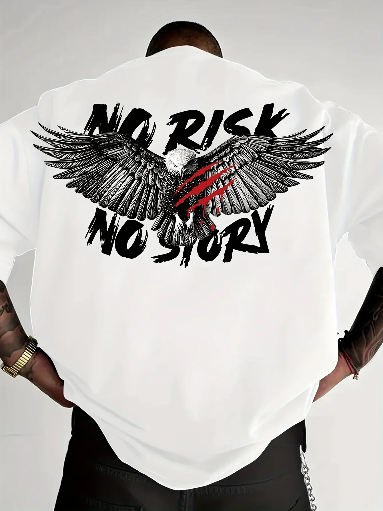 Men's Kids Summer 100% Pure Cotton Fashionable Casual Loose Eagle No Story Slogan Printed Round Neck Short Sleeved T-shirt Top
