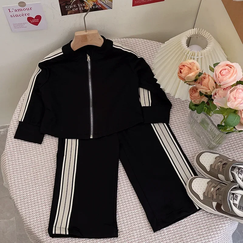 Autumn Winter Baby Girls Clothes Sets Infant Sports Baseball Uniform Side Stripe Cardigan Jackets Top and Pants Suit Kid Outfits